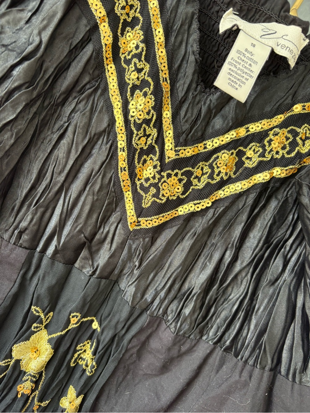 Venezia Black Tank Top with Gold Embroidery - Picture 5 of 5